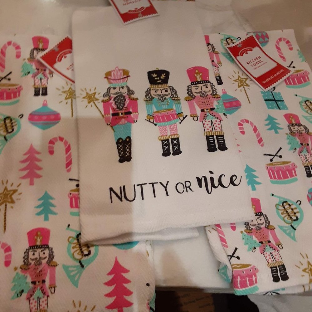 Three Brand New Pastel Nutcracker Dish Towels. Made of 100% Cotton.